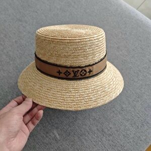 Louis Vuitton Beige Straw Hat with Brown Band